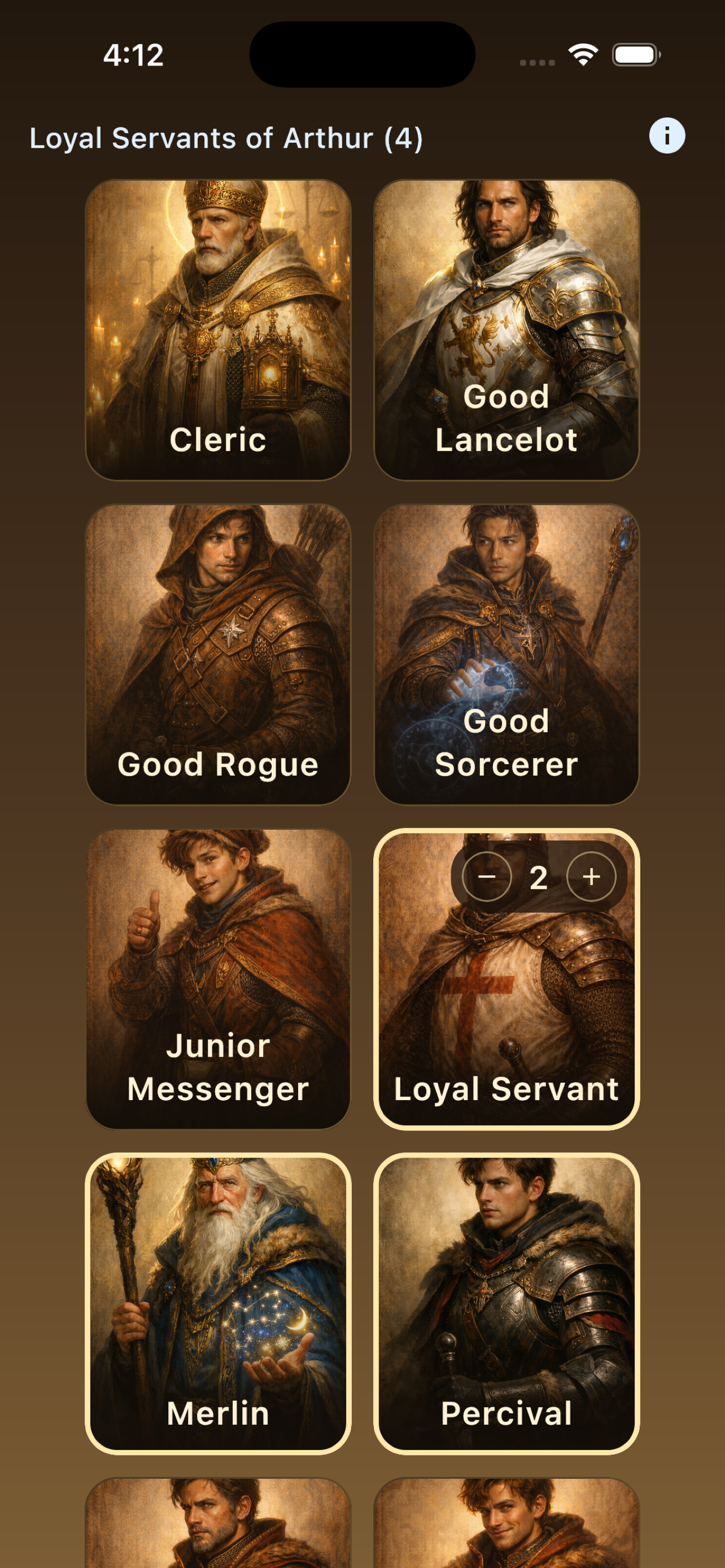 Announcer for Avalon iPhone screen for selecting good roles